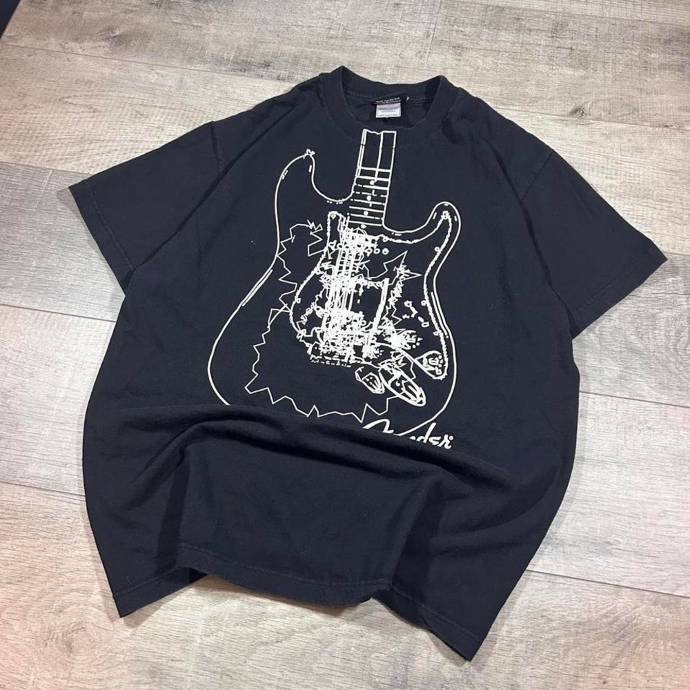 Vintage Y2K, emo, grunge, white and black fender, guitars T shirt